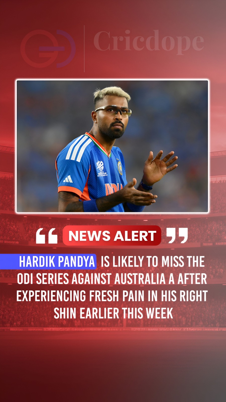 🇮🇳⚠️ Hardik Pandya likely to miss Australia A ODIs with fresh right-shin pain!