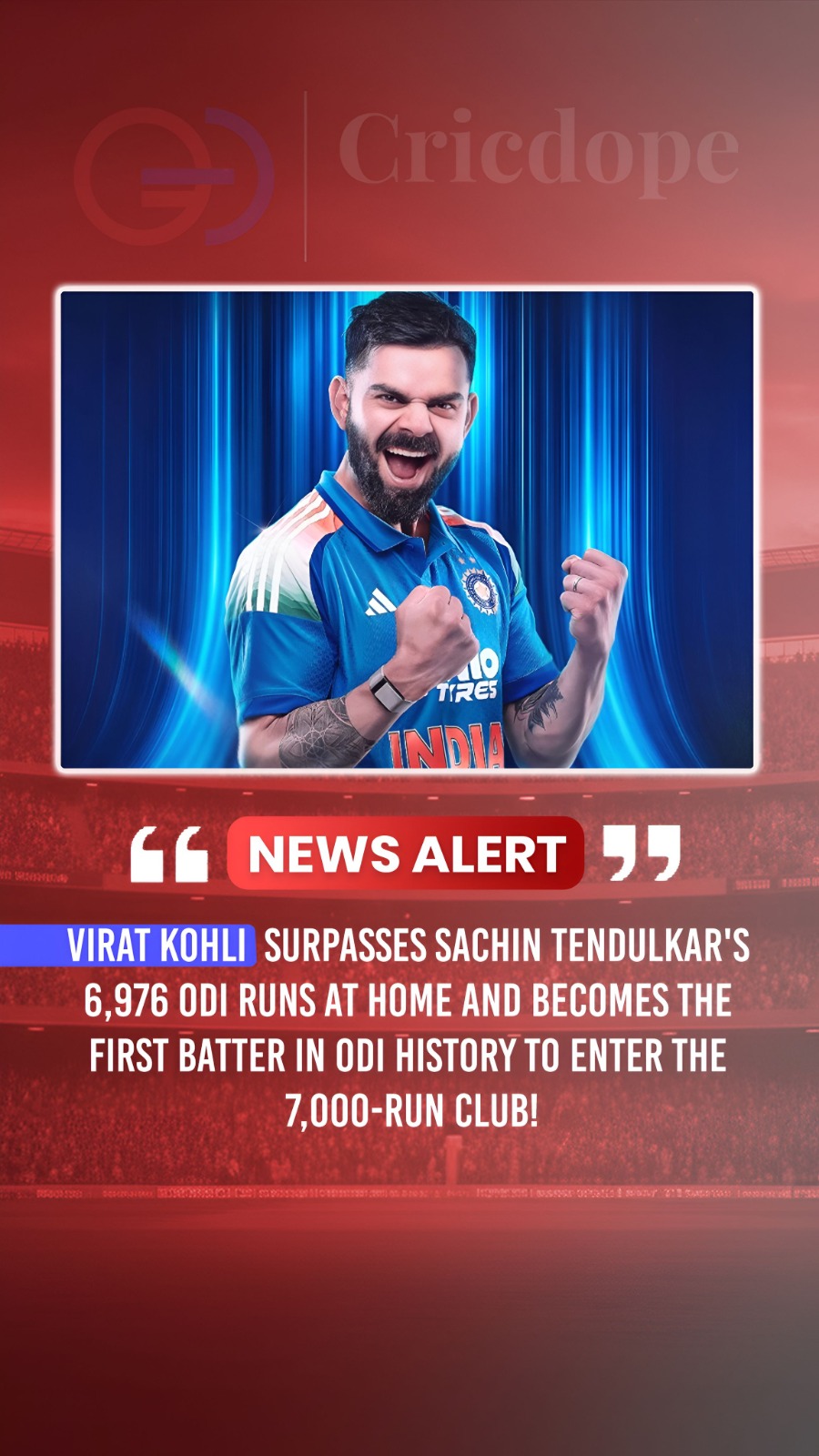 👑🇮🇳 Virat Kohli surpasses Sachin to become first batter to reach a home ODI m
