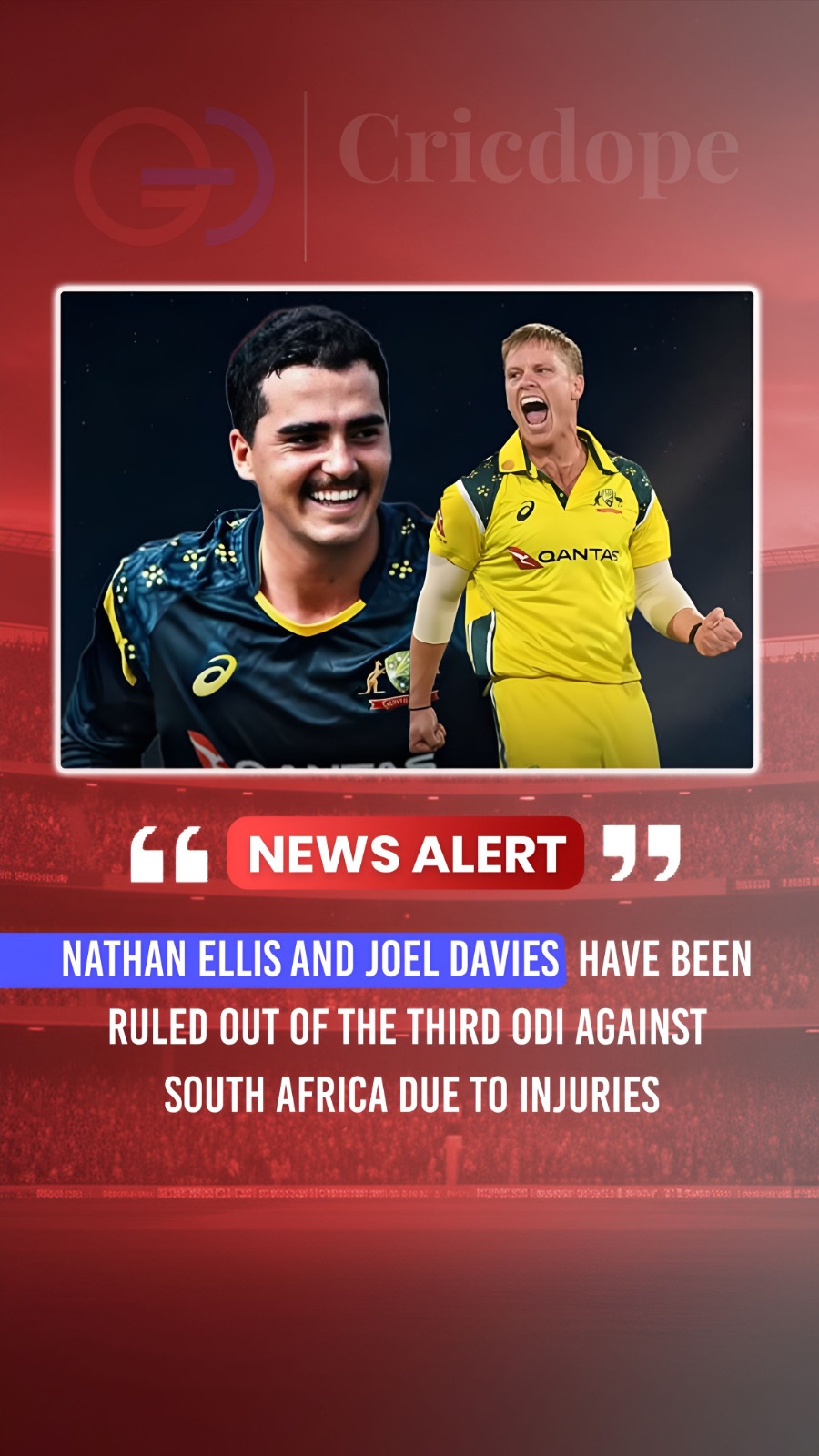 🇦🇺⚠️ Nathan Ellis & Joel Davies ruled out of final ODI vs South Africa! 🏏💥
