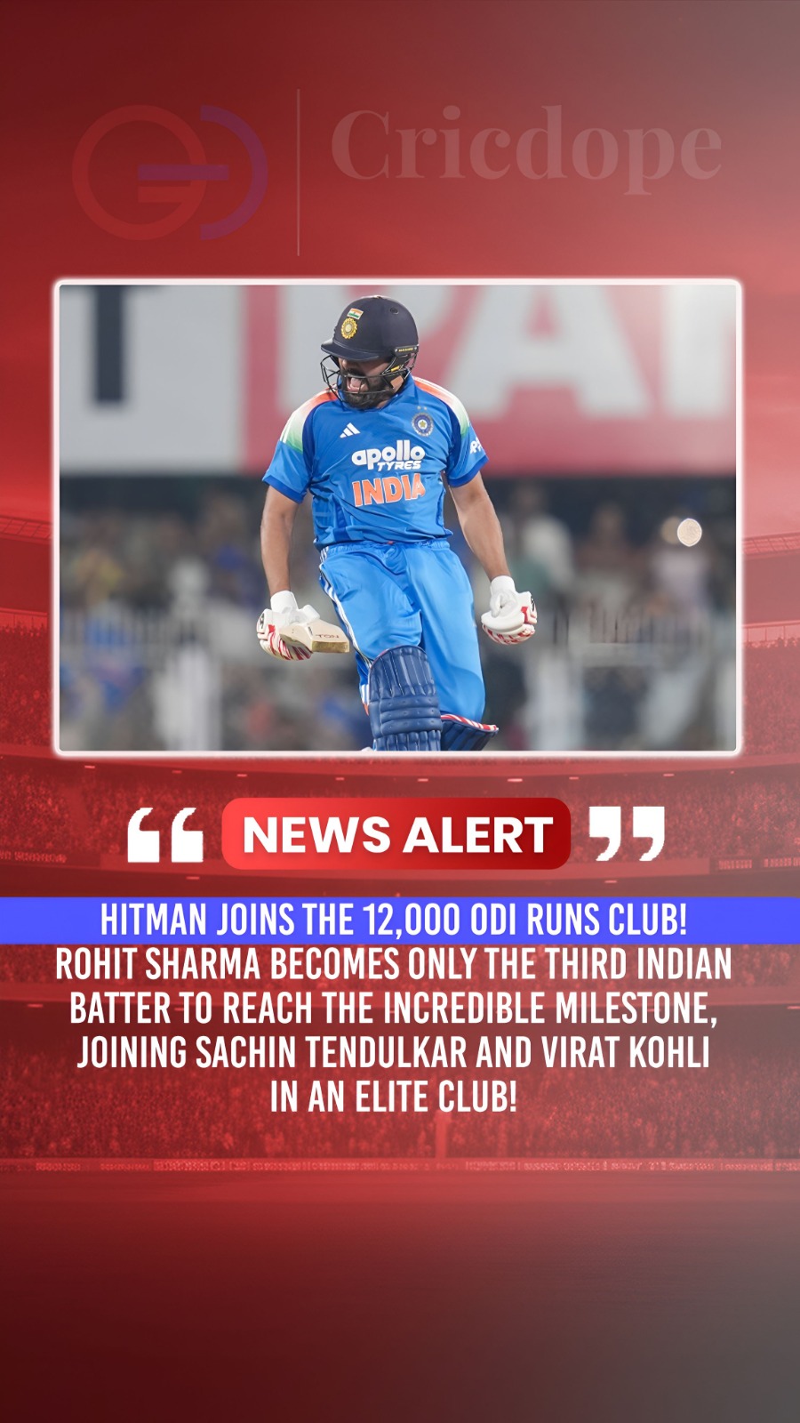 🇮🇳👑 Rohit Sharma joins Sachin & Kohli as the 3rd Indian to reach a major ODI
