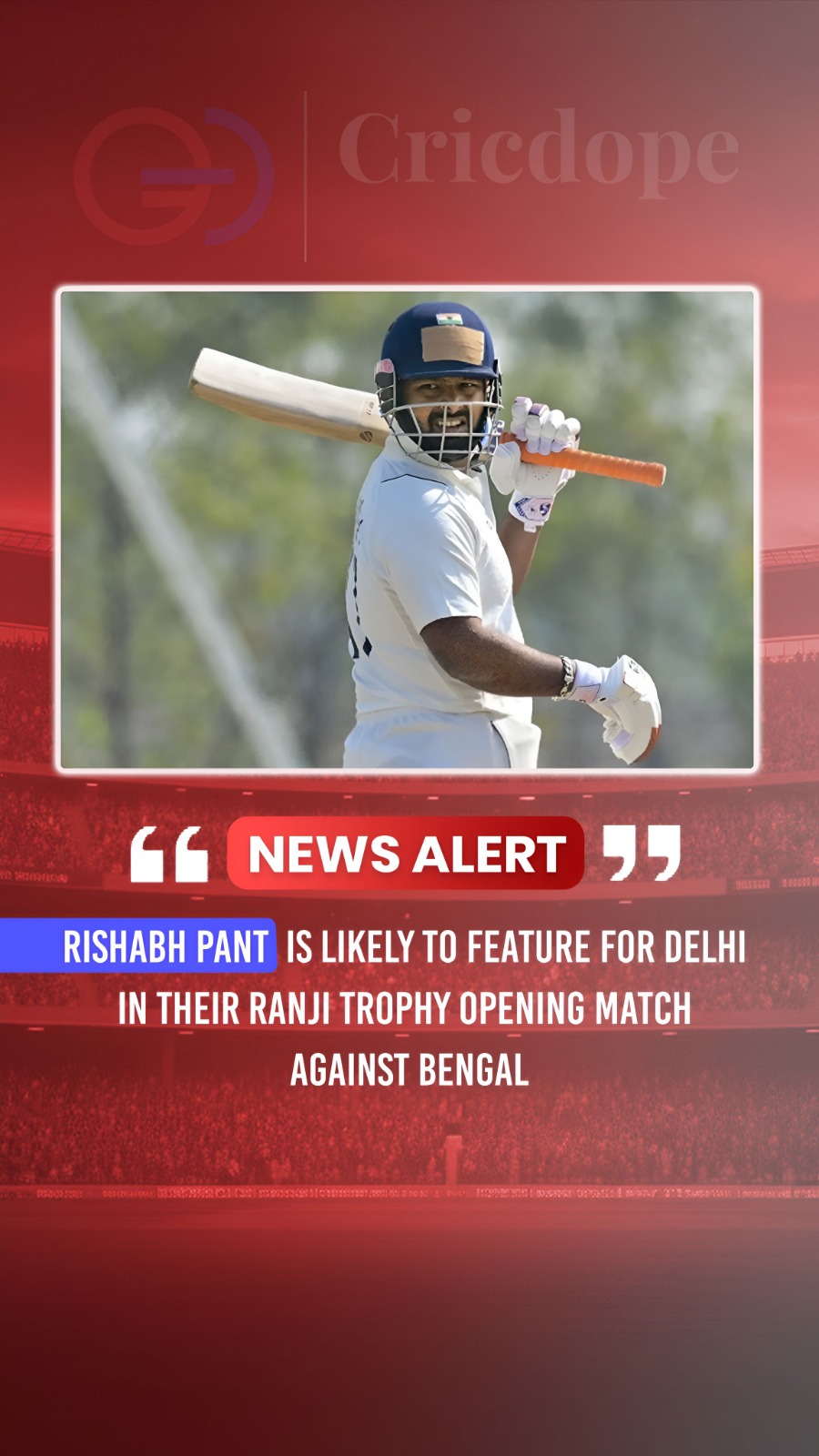 🇮🇳🔥 Rishabh Pant likely to play for Delhi in their Ranji Trophy opener agains