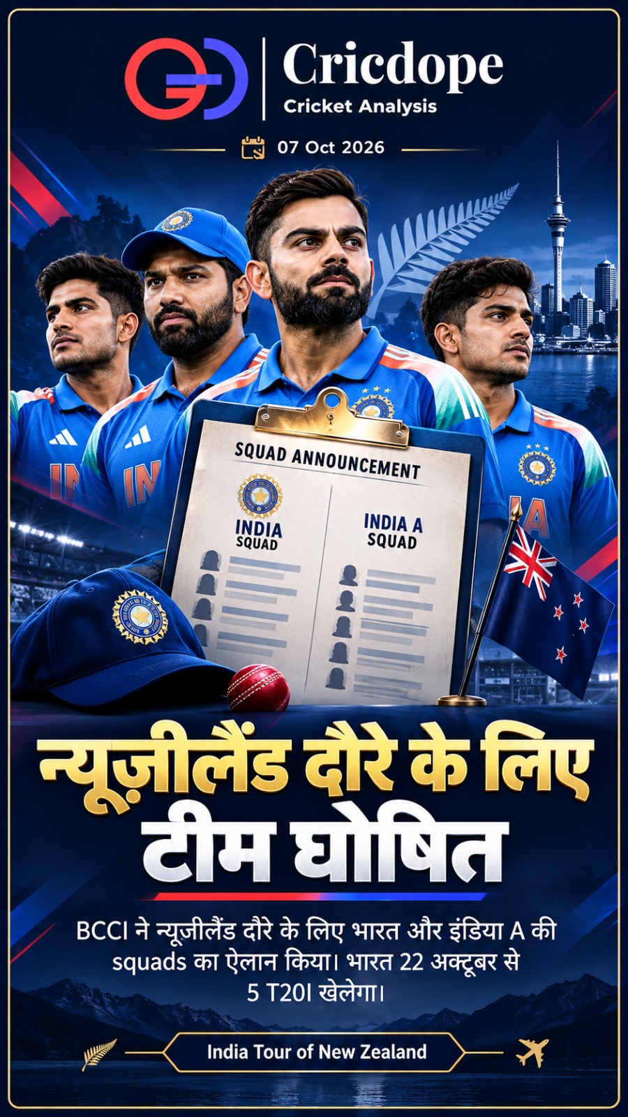 New Zealand daure ke liye Team India aur India A squad घोषित! 🇮🇳🏏 22 Oct se 5