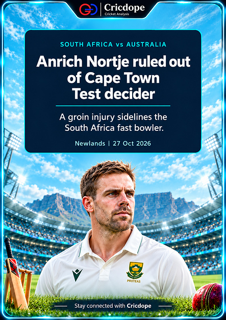 Injured Anrich Nortje ruled out of Cape Town decider